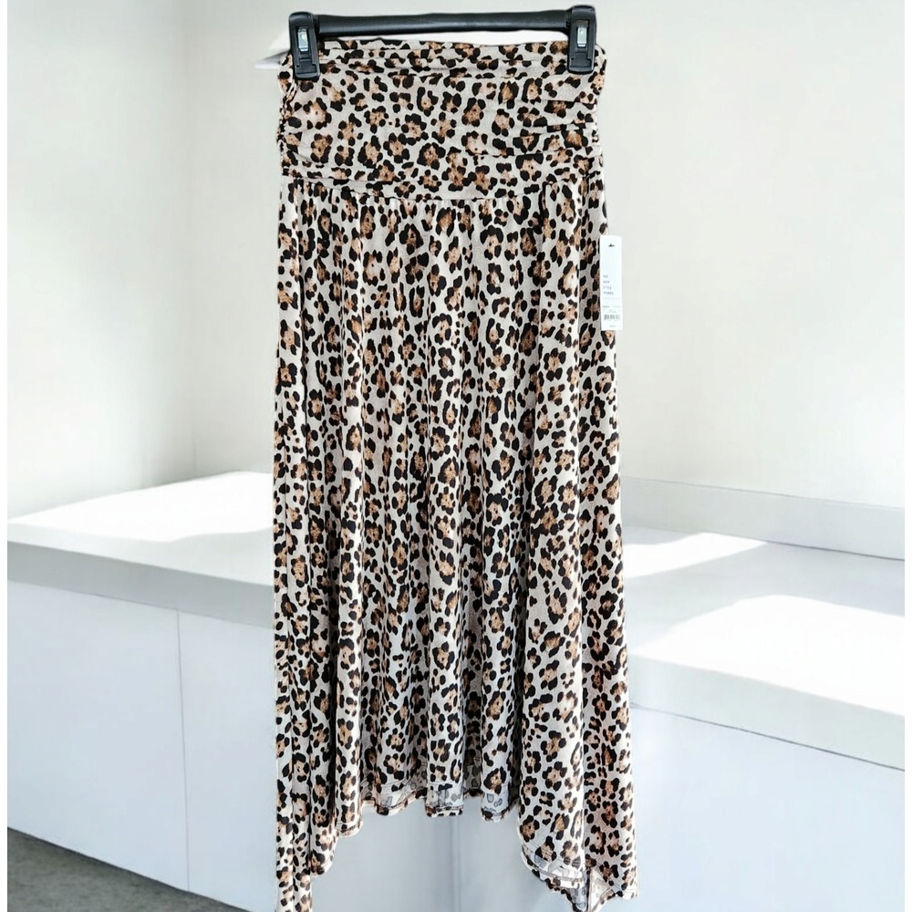 Apt 9 Skirt Leopard Women Polyester A Line Asymmetric Shark Bite Brown Size S